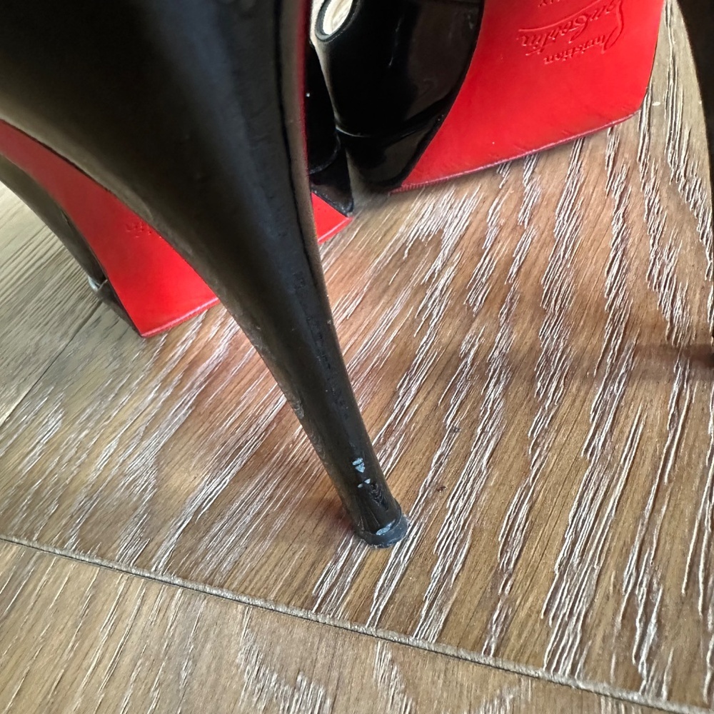 Authentic Christian Louboutin Black Patent Mary Jane Peep Toe Platform Heels - Picture 10 of 16